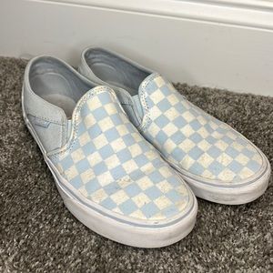 Women’s baby blue check vans slip on